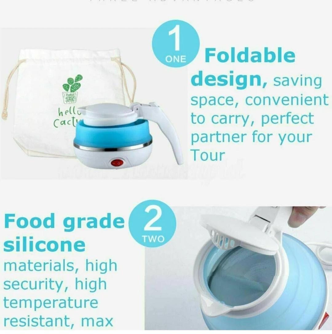 Portable Foldable Travel Kettle (0.6L) – Silicone, Lightweight & Cordless