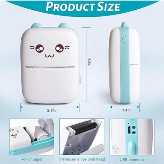 Mini Thermal Printer – Portable Bluetooth Inkless Photo & Label Printer (Cute Cat Design)