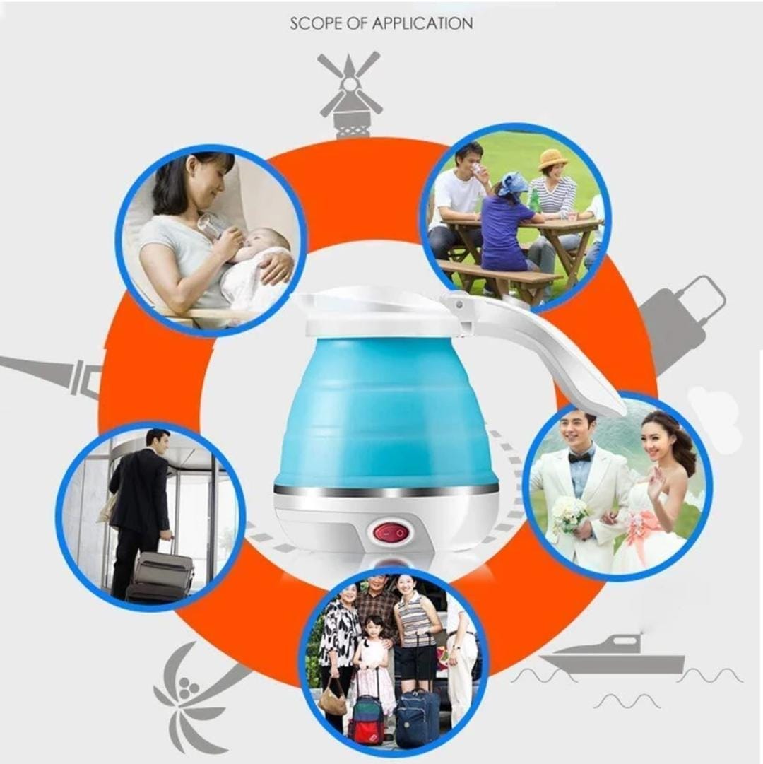 Portable Foldable Travel Kettle (0.6L) – Silicone, Lightweight & Cordless