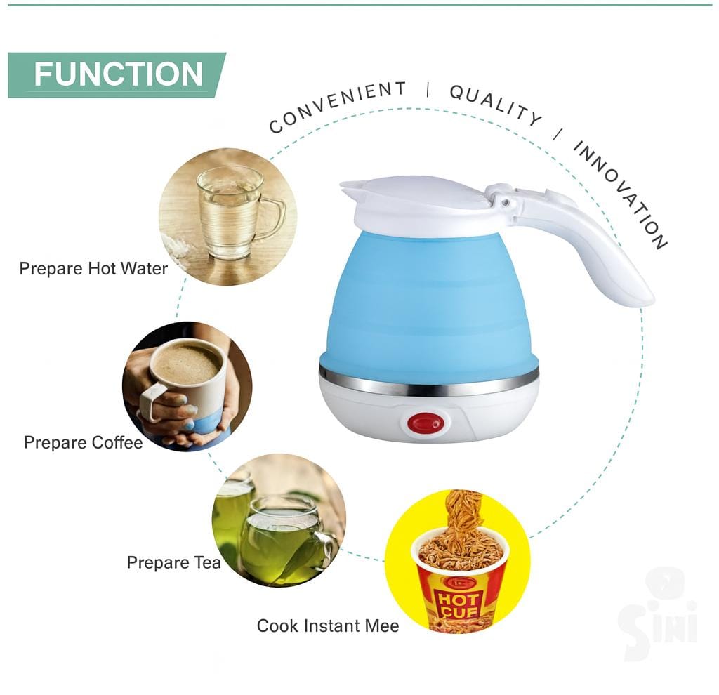 Portable Foldable Travel Kettle (0.6L) – Silicone, Lightweight & Cordless
