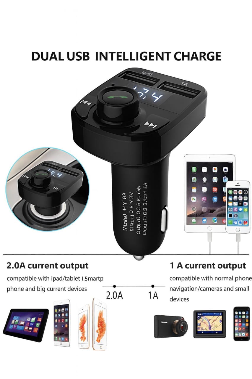 Premium X8 Car FM Transmitter | Bluetooth 5.0 | Dual USB | Hands-Free Calls