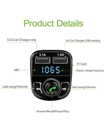Premium X8 Car FM Transmitter | Bluetooth 5.0 | Dual USB | Hands-Free Calls