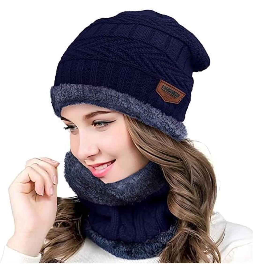 Woolen Beanie Cap & Muffler Winter Set – Premium Warm Wool, Unisex, Stretch Fit