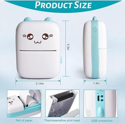 Mini Thermal Printer – Portable Bluetooth Inkless Photo & Label Printer (Cute Cat Design)