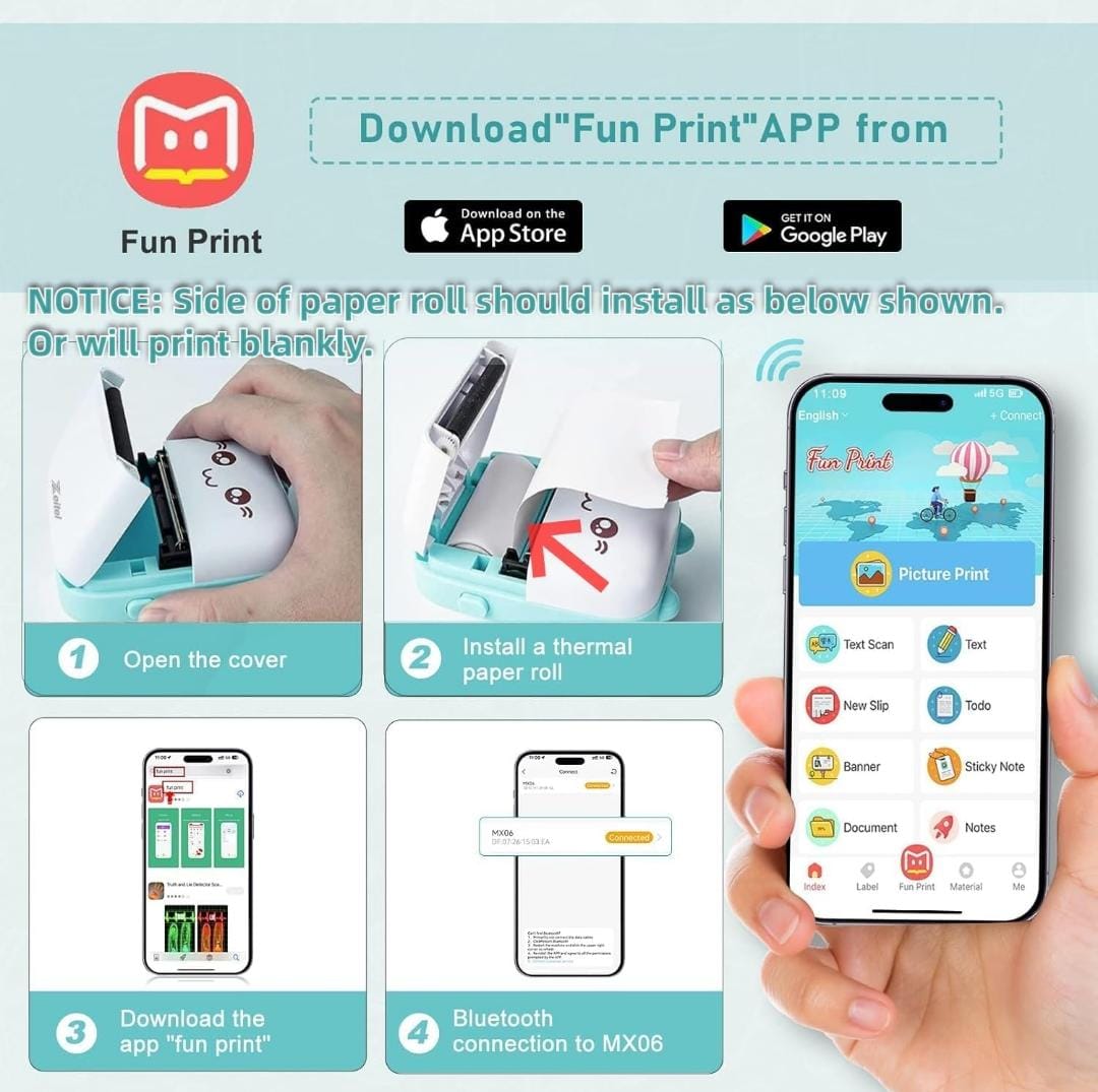 Mini Thermal Printer – Portable Bluetooth Inkless Photo & Label Printer (Cute Cat Design)