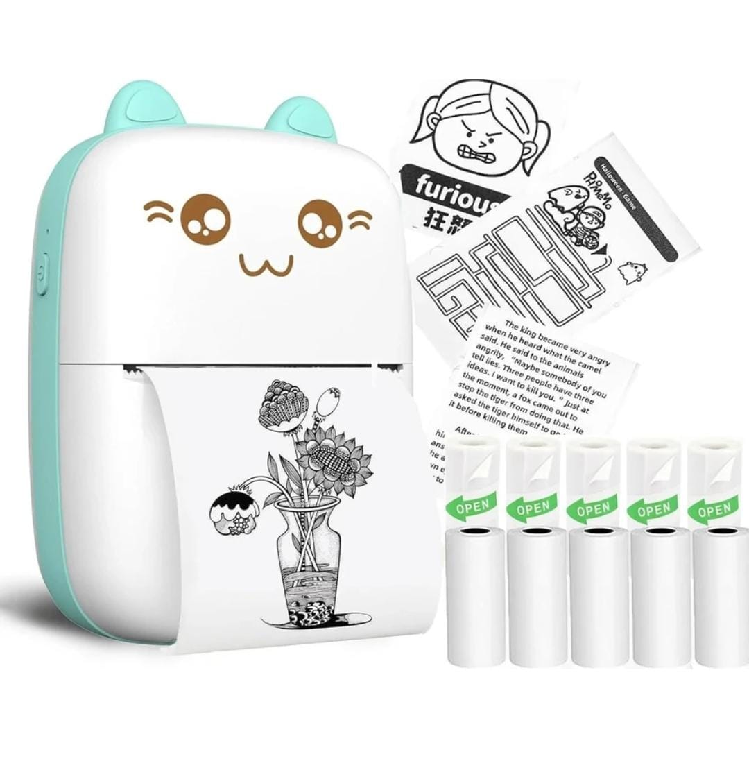 Mini Thermal Printer – Portable Bluetooth Inkless Photo & Label Printer (Cute Cat Design)