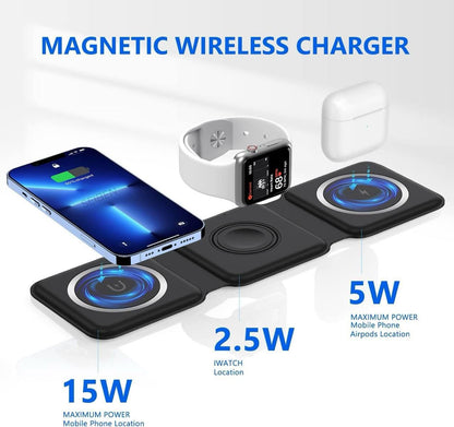 3-in-1 Magnetic Foldable Wireless Charging Station – MagSafe Compatible | iPhone, Apple Watch & AirPods