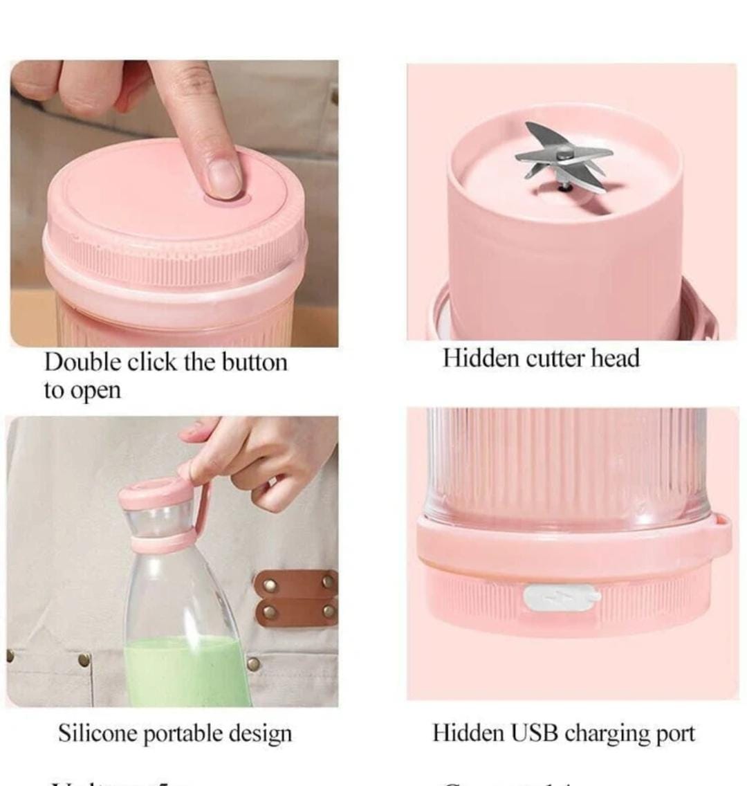 Mini Portable USB Rechargeable Juice Cup Blender (420ml, 4 Blades)