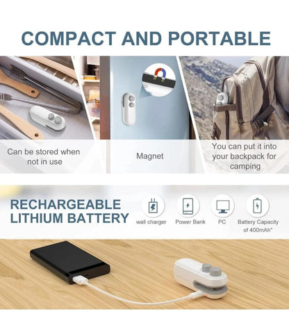 Mini Portable Heat Sealing Machine for Plastic Bags | USB Rechargeable 2-in-1 Handheld Heat Sealer & Cutter | Food Bag Resealer (99 mm)