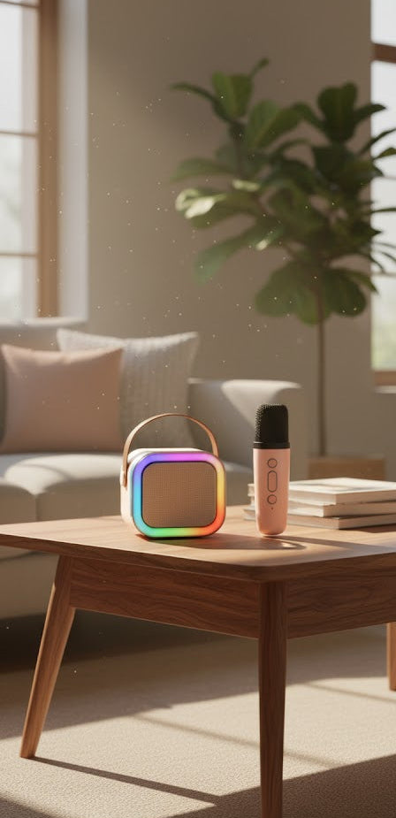 K12 Bluetooth Speaker with Wireless Mic – Portable Karaoke Speaker | Rechargeable | RGB Lights