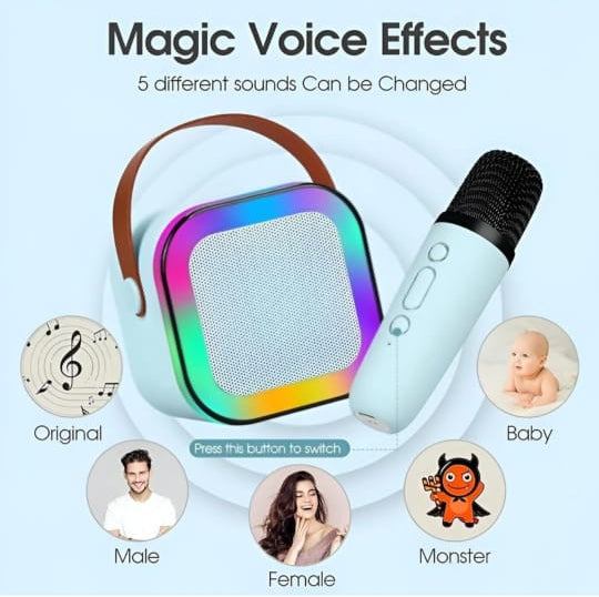 K12 Bluetooth Speaker with Wireless Mic – Portable Karaoke Speaker | Rechargeable | RGB Lights